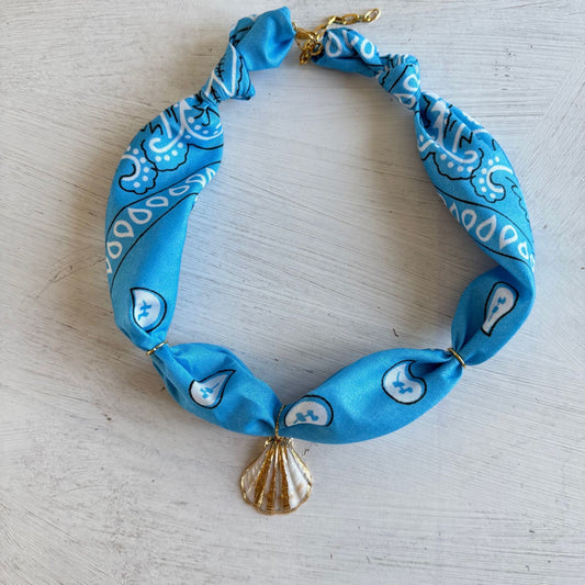 Bohemian bandana ketting met St. Jacobsschelp hanger