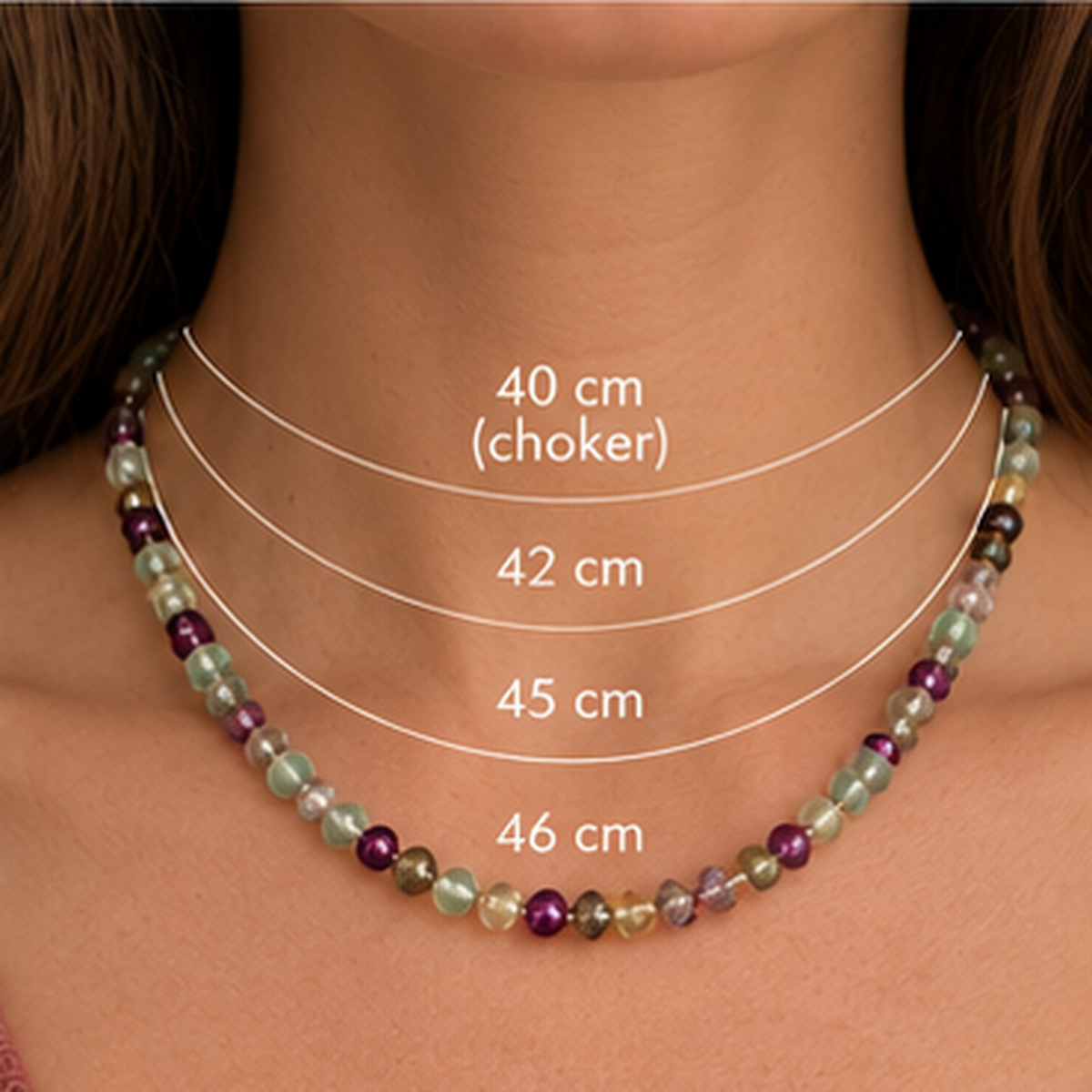 Afmeting verschillende ketting lengtes - Enelina Jewelry