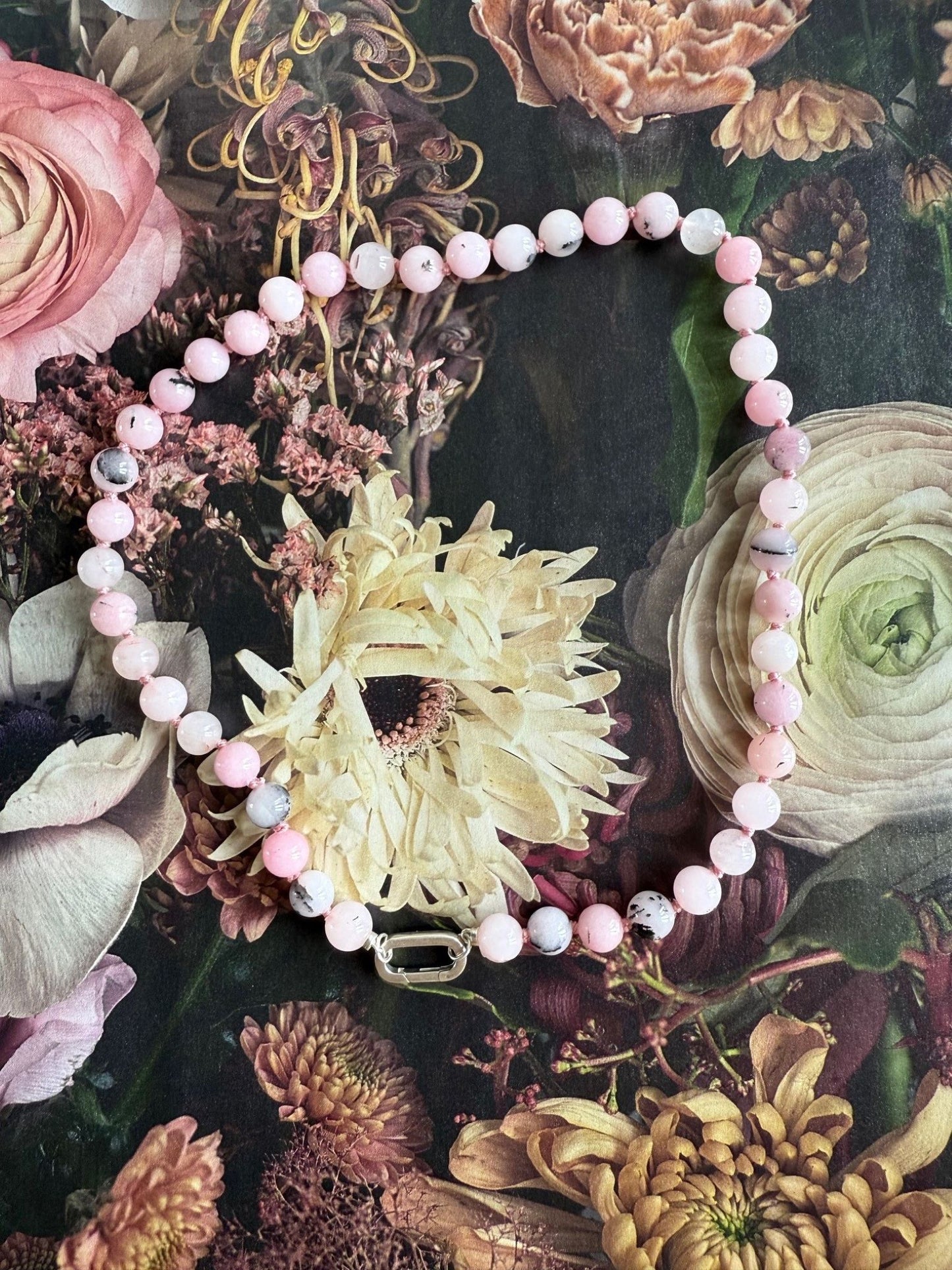 Ketting van blossom jaspis met zilveren sluiting