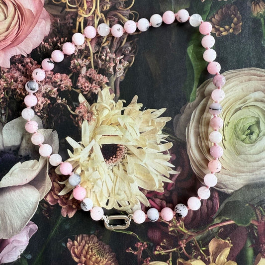 Ketting van blossom jaspis met zilveren uiteinden