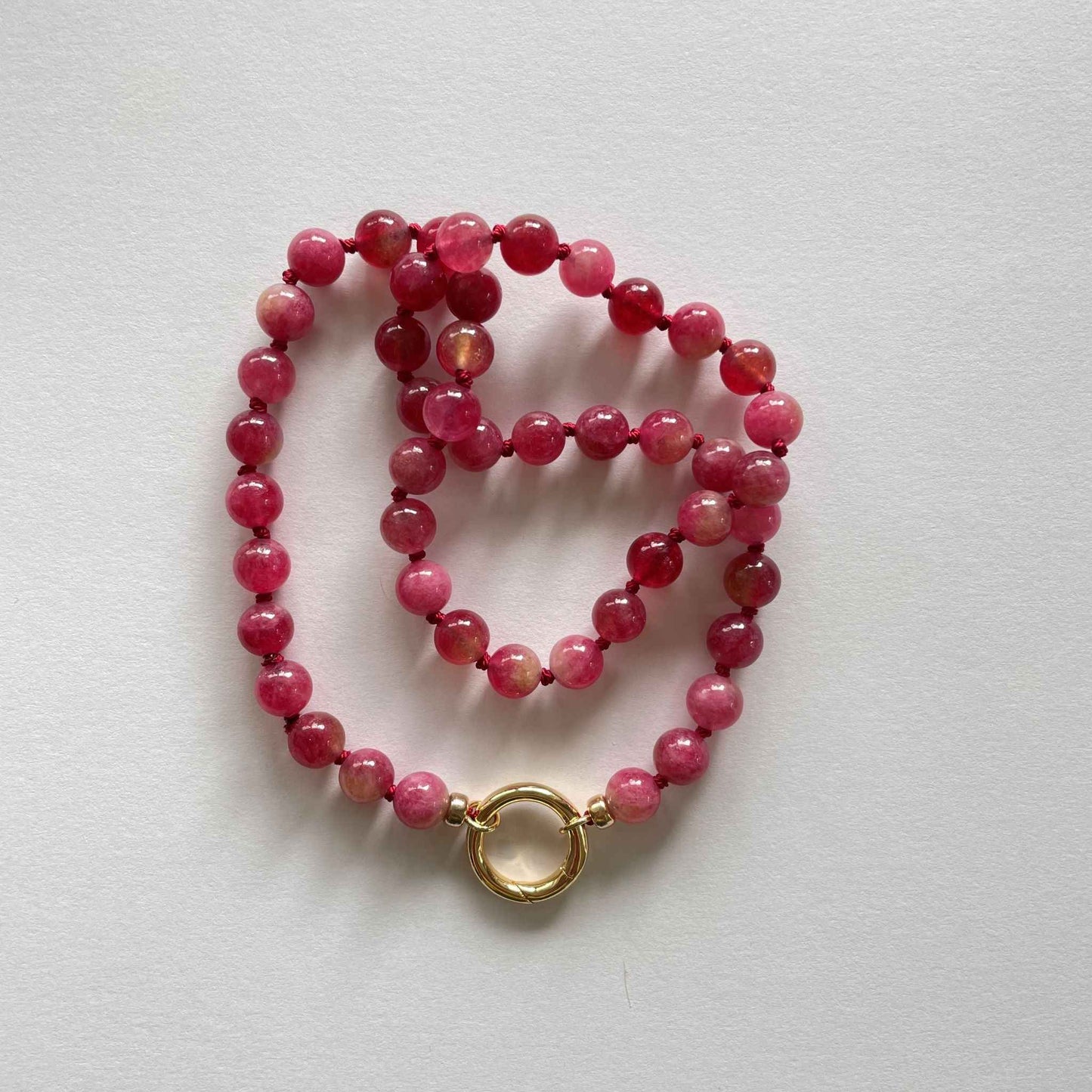 Ketting van watermeloen toermalijn met open einden