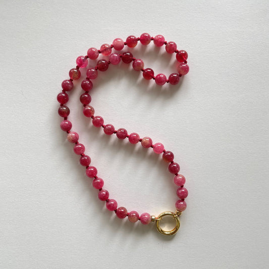 Ketting van watermeloen toermalijn met open einden