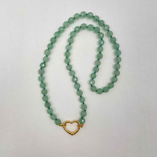 Ketting van aventurijn facetkralen met hartvormige gold filled sluiting