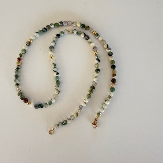 Kettinkje van boomagaat kraaltjes met gold filled slotje