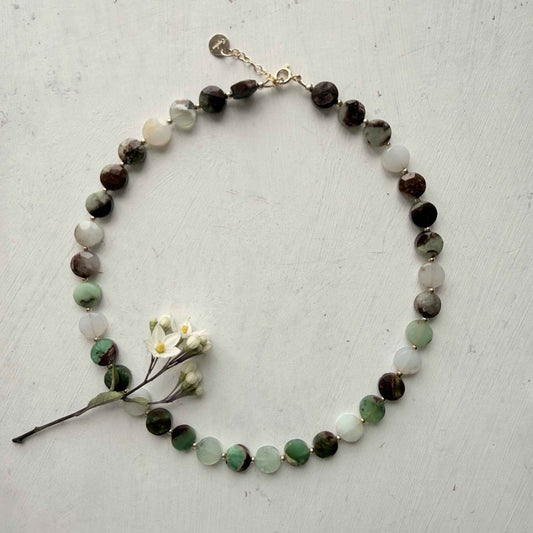 Ketting van Chrysopraas coins met gold filled slot - CHRISTA