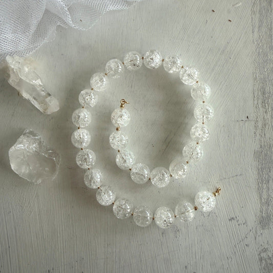 Ketting van crackle kristal kralen met gold filled uiteinden - JACKIE