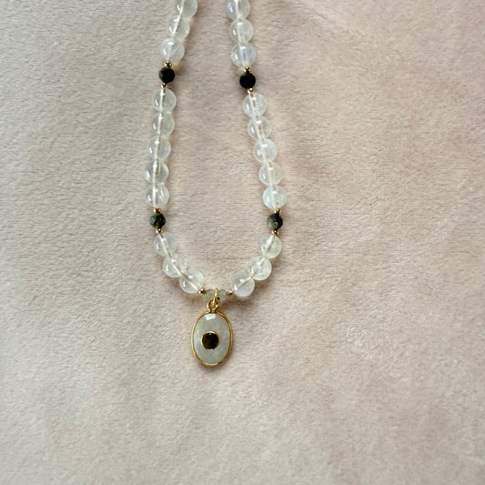 Ketting van regenboog maansteen met labradoriet