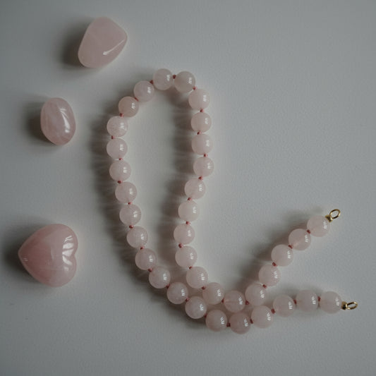 Ketting van grote rozenkwarts kralen