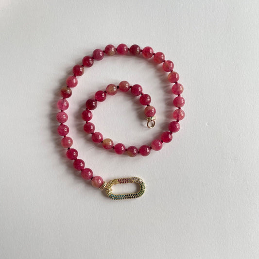 Ketting van watermeloen toermalijn kralen met open einden