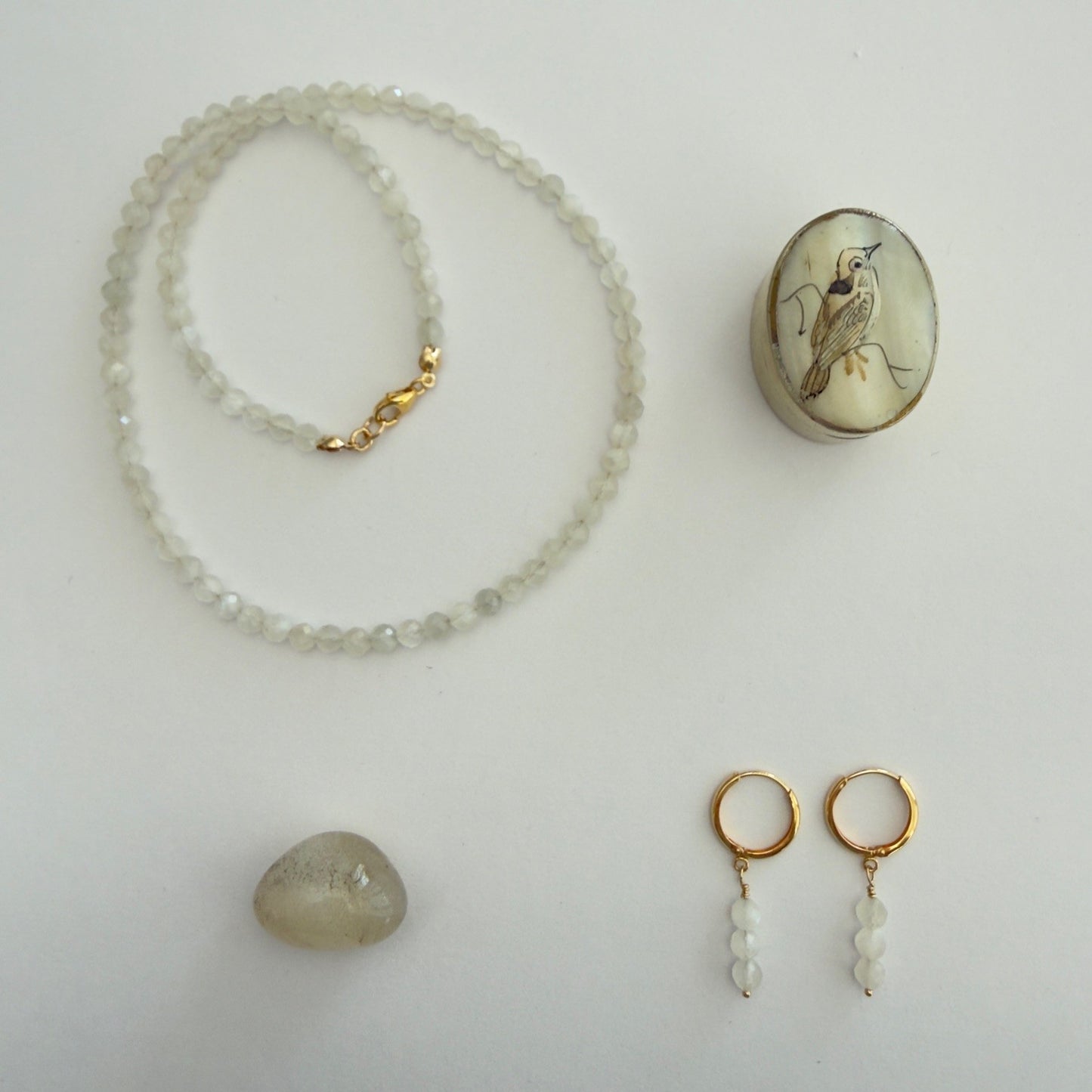 Sieradenset zilver maansteen - ketting en oorbellen - gold filled