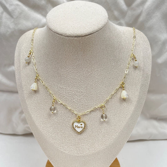 Schakelkettinkje met hartje en edelsteen bedeltjes