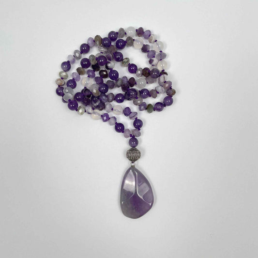 Mala ketting van amethist en seleniet