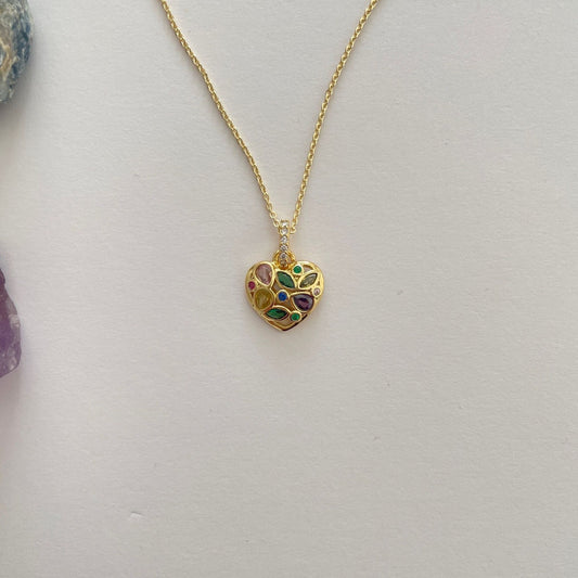 Gold filled schakelkettinkje met gekleurd hart