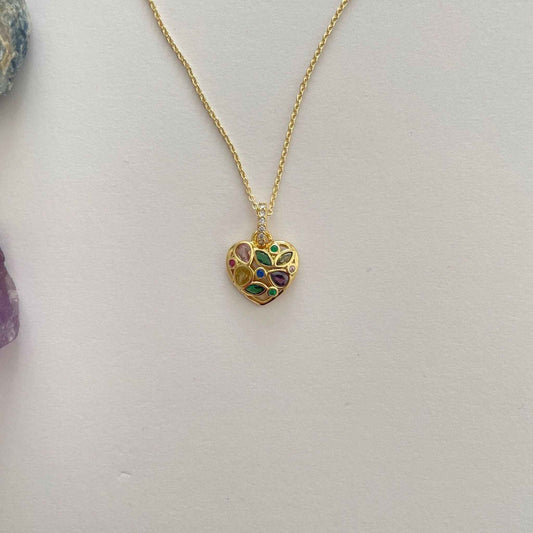 Gold filled schakelkettinkje met gekleurd hart