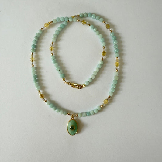 Ketting van amazoniet kraaltjes met amazoniet hanger