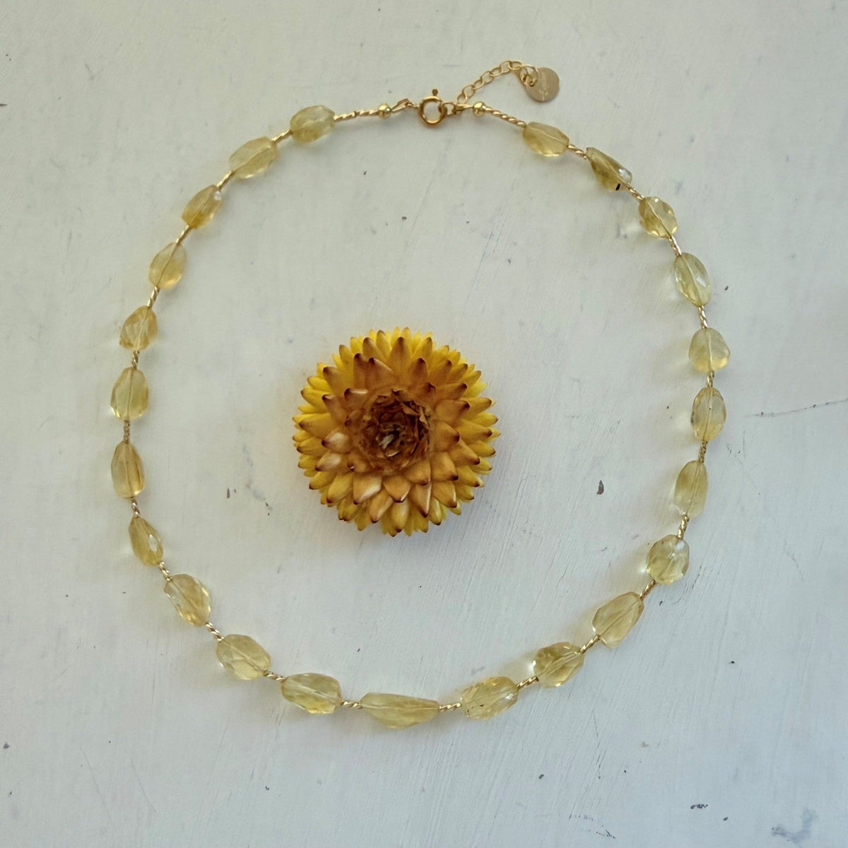 Ketting van citrien kralen met gold filled staafjes - Engelina Jewelry