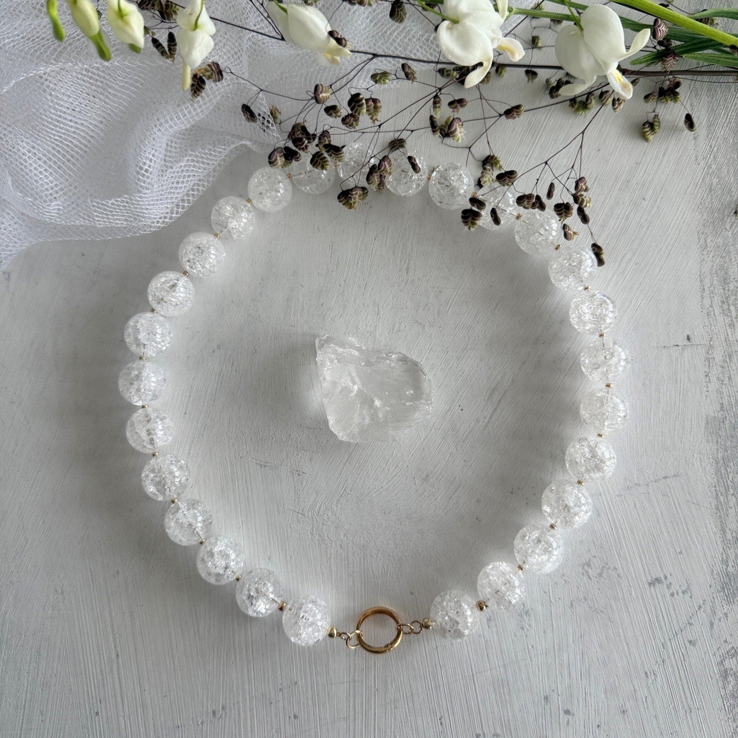Ketting van crackle kristal kralen met gold filled uiteinden - JACKIE