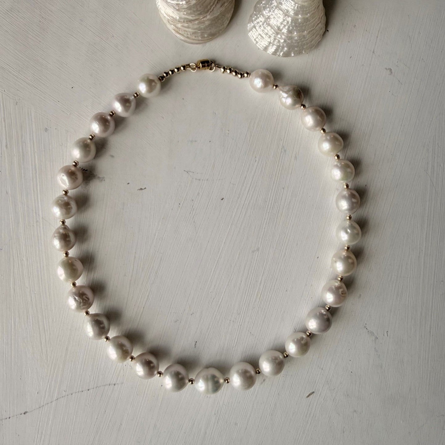 Ketting van edison parels met gold filled kraaltjes - Engeina jewely
