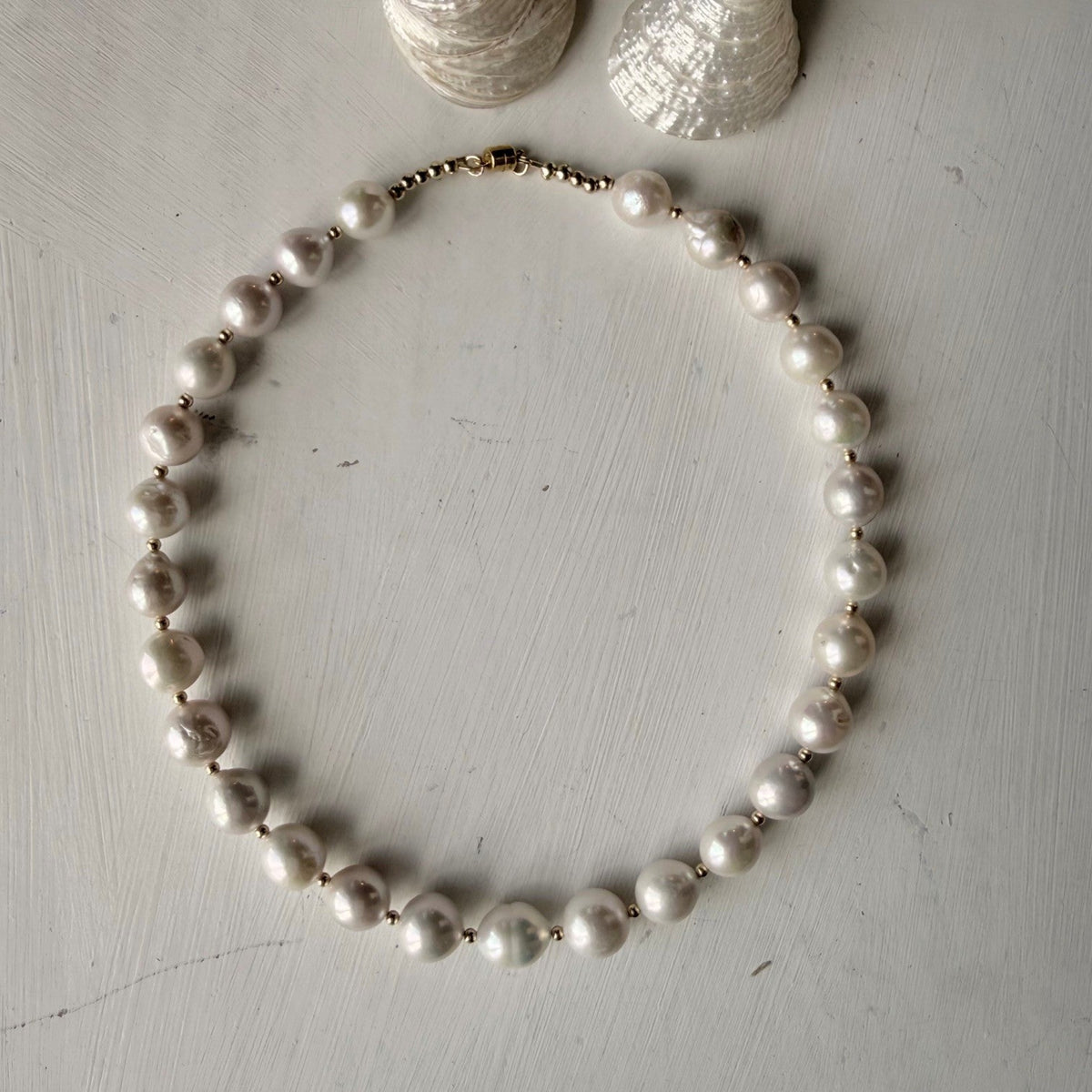 Ketting van edison parels met gold filled kraaltjes - Engeina jewely
