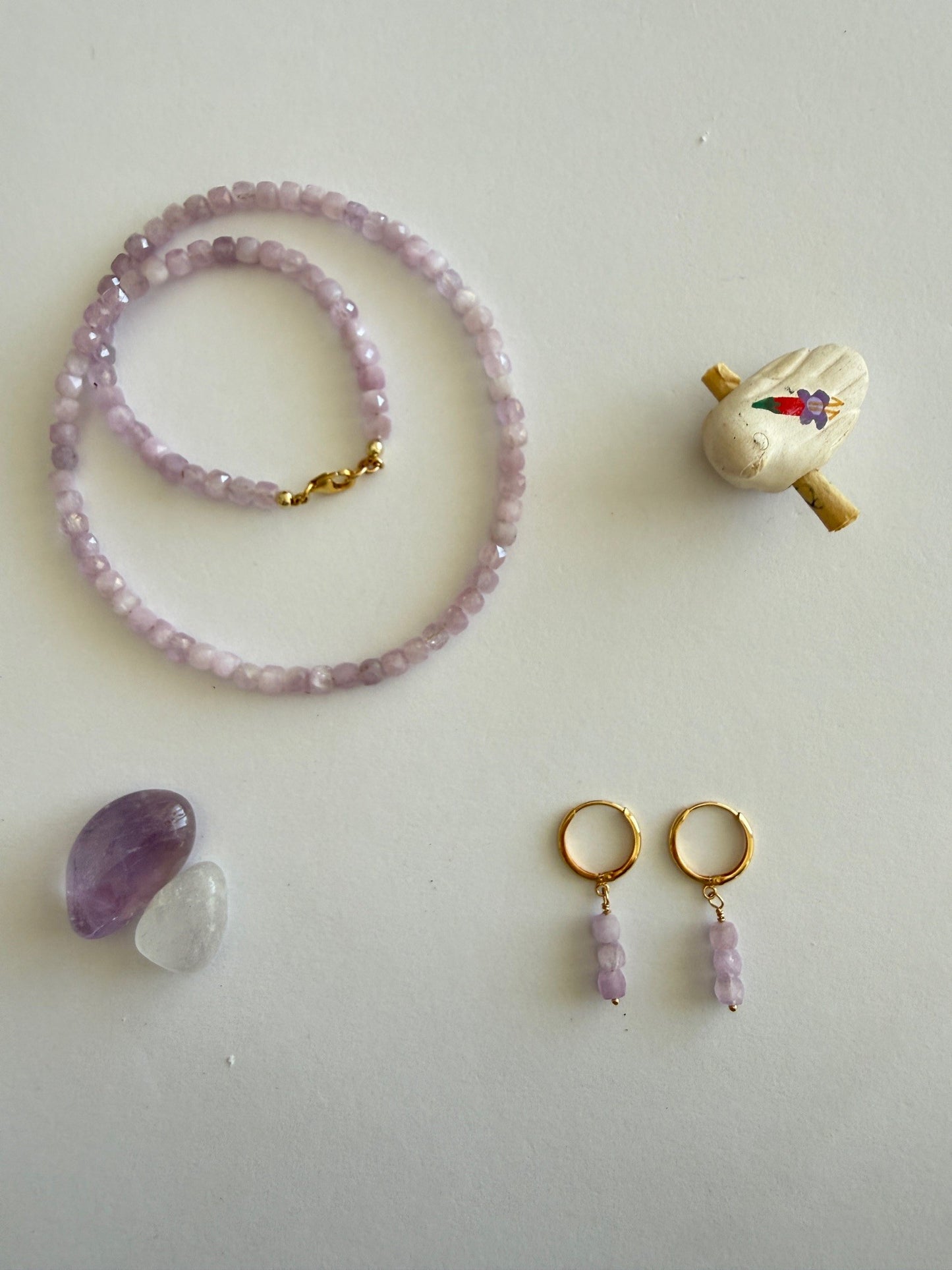 Sieradenset kunziet - ketting en oorbellen - gold filled