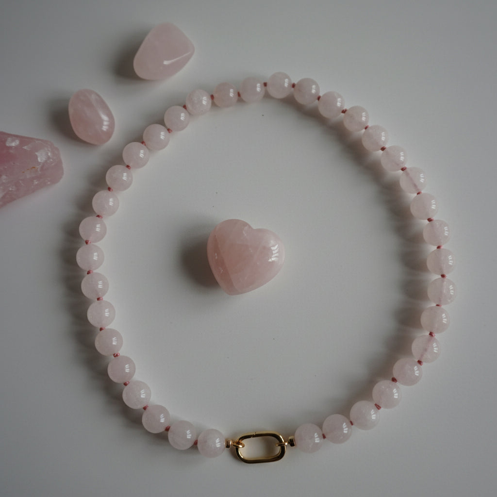 Ketting van grote rozenkwarts kralen