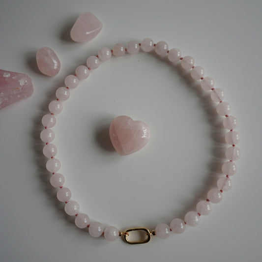 Ketting van grote rozenkwarts kralen