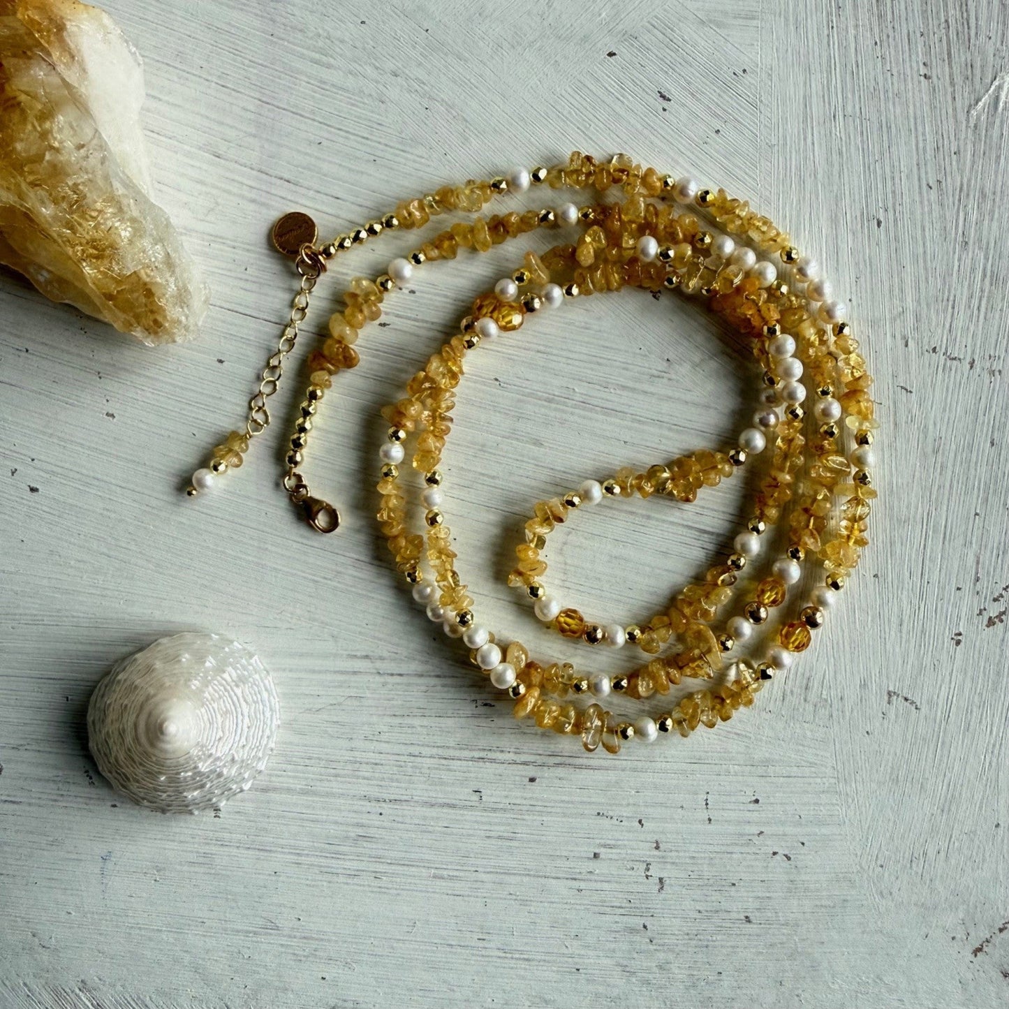 Lange ketting met zirkoon en citrien - ZILIA