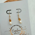 Gold filled oorbellen met citrien en zoetwaterparel - Engelina Jewelry