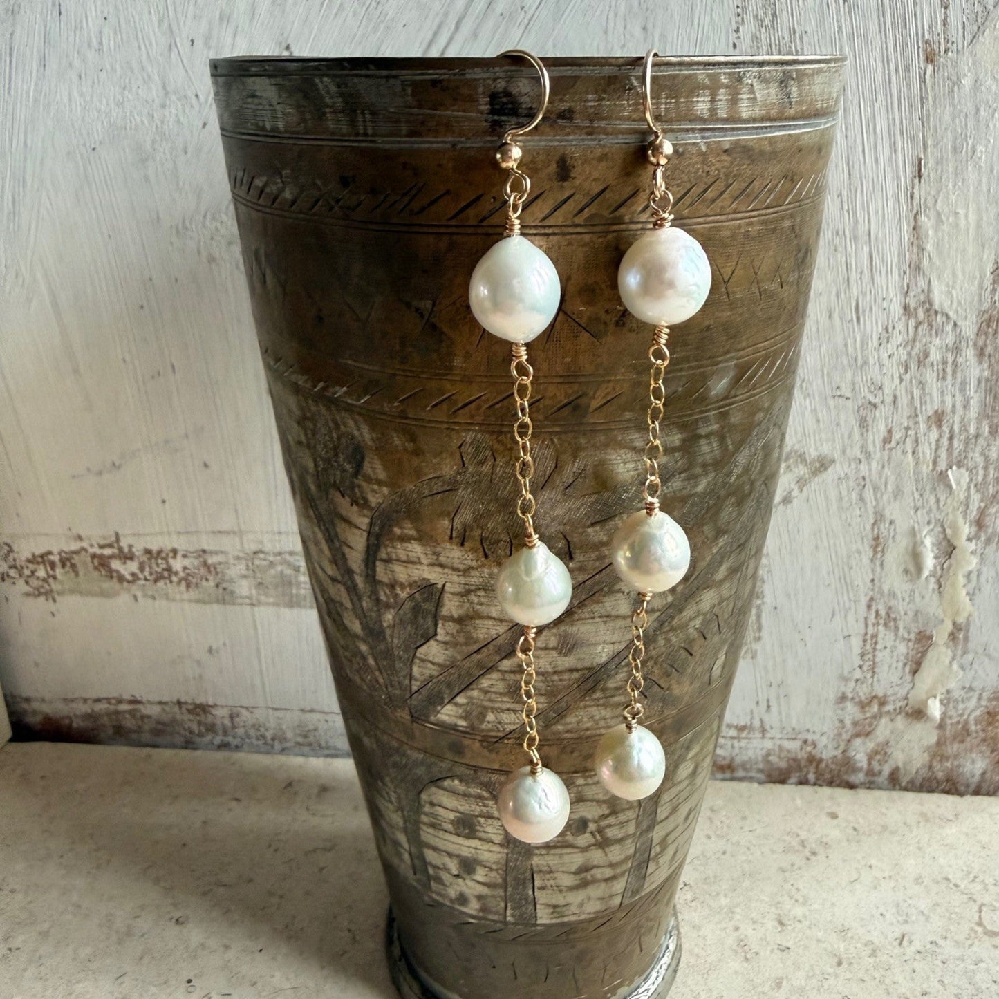 Gold filled oorbellen met Edison parels - EKIA