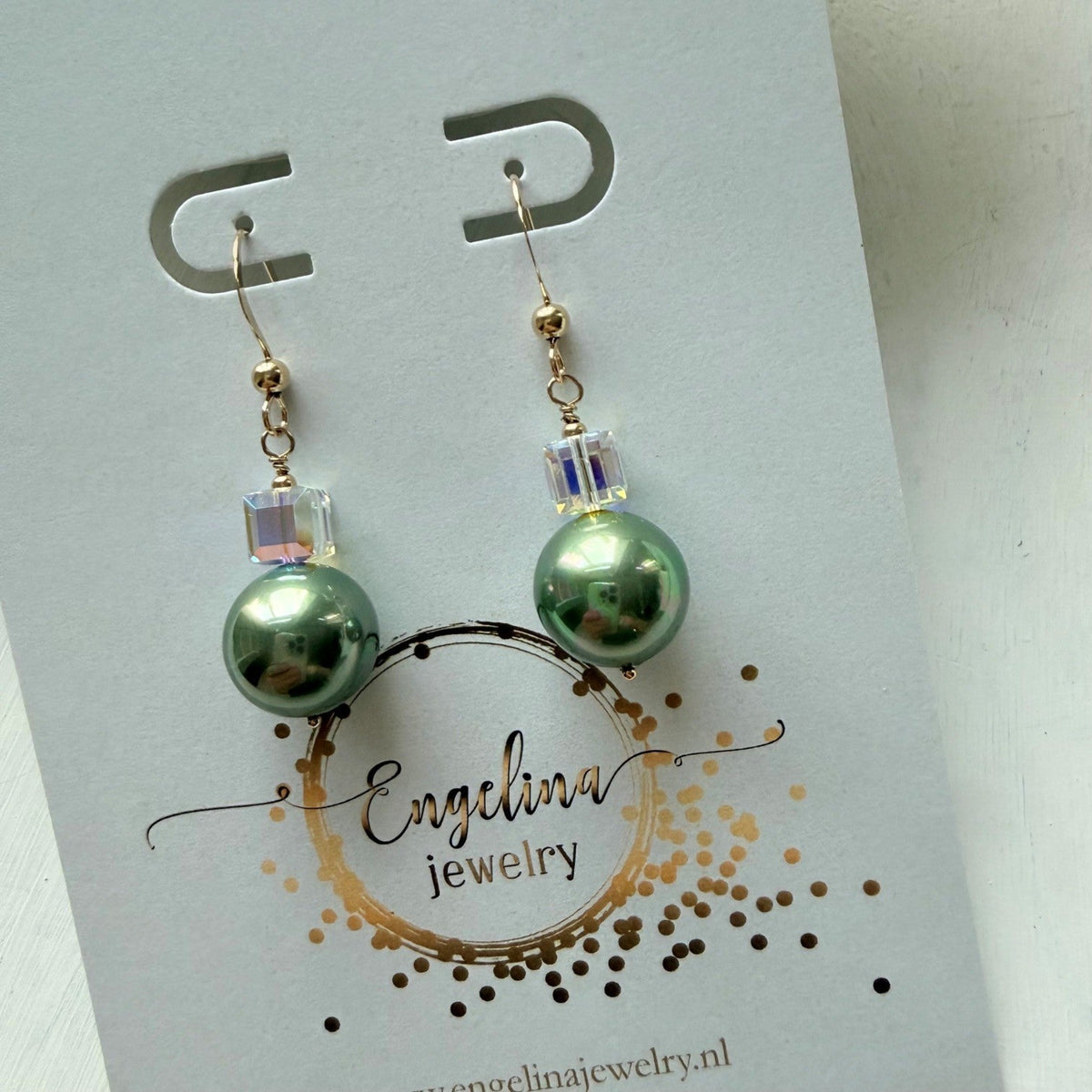 Gold filled oorbellen met kristal blokje - Engelina Jewelry
