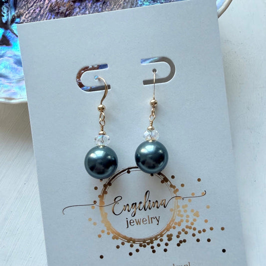 Gold filled oorhaajes met Swarovski parel en facetkraal - Engelina Jewelry