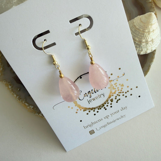Gold filled oorbellen met rozenkwarts druppel