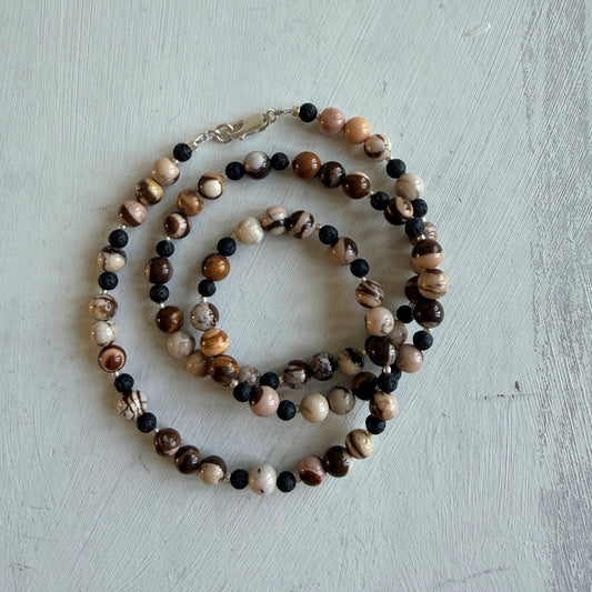 Ketting van agaat en lavasteen met zilver lobsterslot - Engelina Jewelry